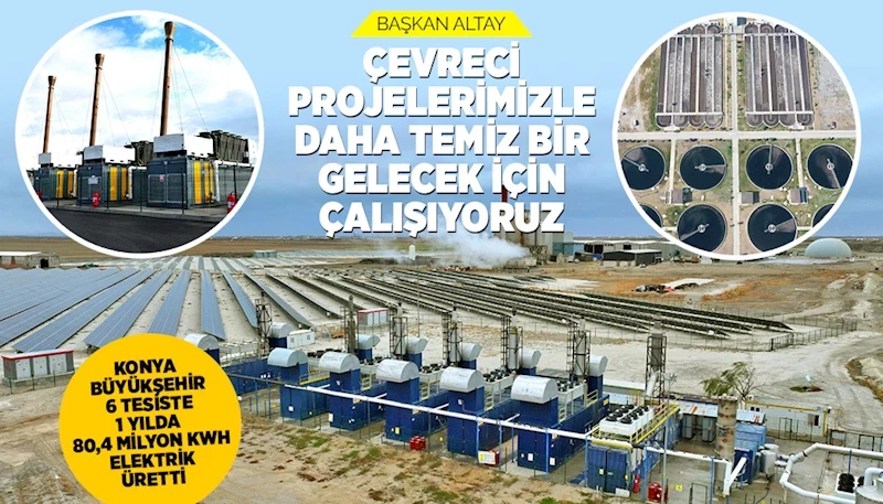 KONYA BÜYÜKŞEHİR 6 TESİSTE 1 YILDA 80,4 MİLYON kWh ELEKTRİK ÜRETTİ