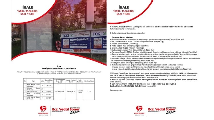 BELDİYEMİZDEN AÇIK TEKLİF USULÜ